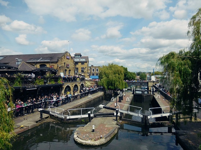 Camden lock canal and barges, London