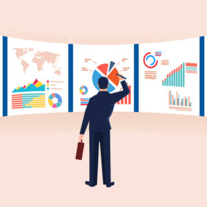 Businessman holding pen to analyze chart data list, business data analysis and project data management