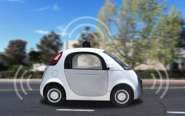 Connected smart car driving along a road