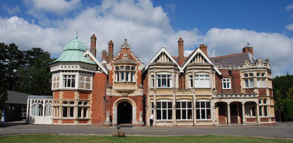 The front of the main building at Bletchley Park where the AI summit took place.
