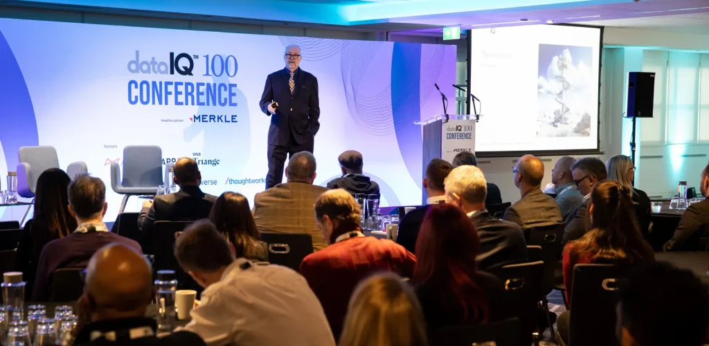 David Reed addressing an audience about AI at the 2023 DataIQ Conference