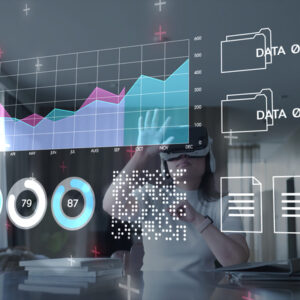 Metaverse VR virtual meeting conference, business office digital world technology MR mixed reality presentation Global business finance GDP graph chart report stock exchange market trading investment data analytics