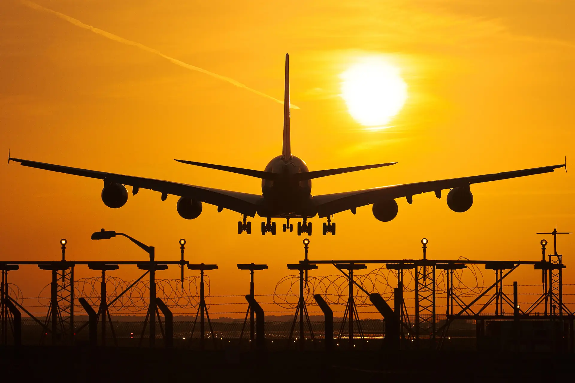 An aeroplane landing at Heathrow airport.