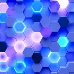 Illustrative. 3D honeycomb pattern with some hexagons lit up