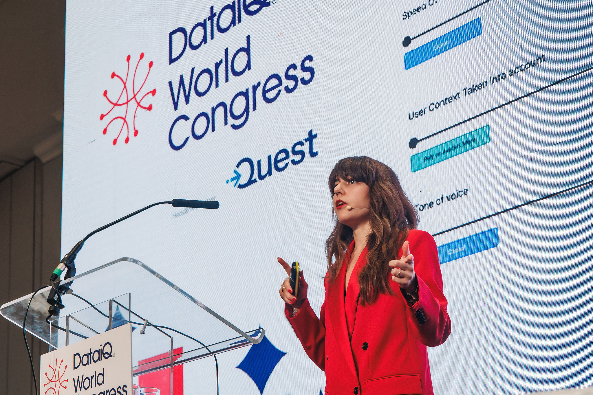 Close up of Mara Pometti, Mastercard on stage at World Congress 2025 talking about improving AI adoption