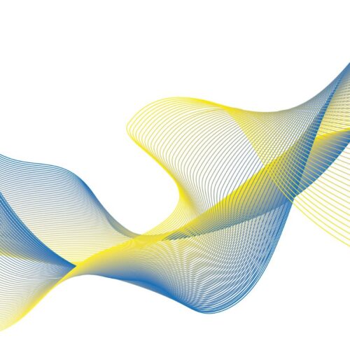 Blue and yellow abstract sound wave