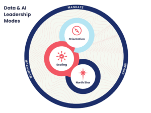 Data and AI Leadership Mode circle showing three leadership modes shaped by mandate, momentum, and means.