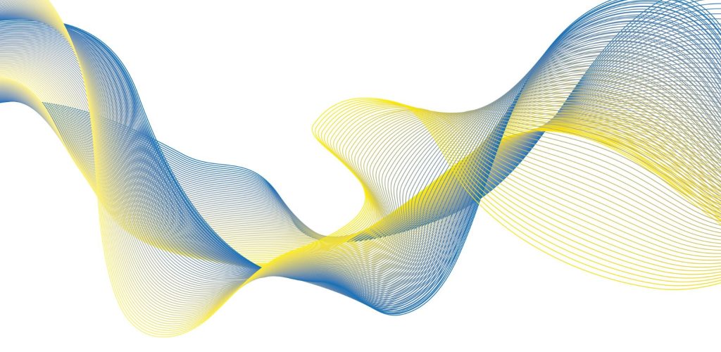 Blue and yellow abstract sound wave